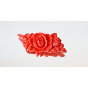 Carved Celluloid Floral Brooch Pin Coral Color Vintage